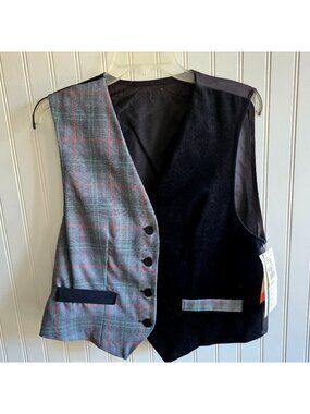 Vintage I.C. Isaacs Plaid Colorblock Vest L Black Gray 90s Twee Academia Preppy